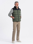 Men's quilted sleeveless jacket in contrasting colors - olive V4 OM-JAVJ-0161