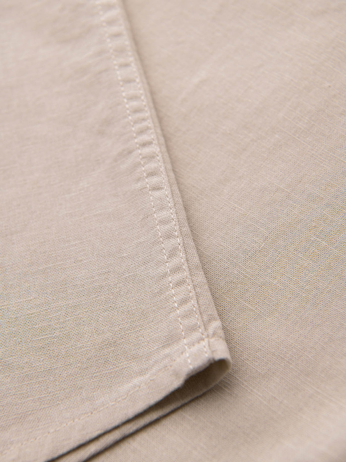 Men's short-sleeved linen-cotton shirt with pocket - beige V4 OM-SHSS-0167