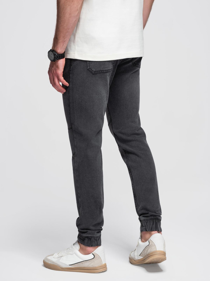 Pantaloni JOGGERS din denim cu efect de spălare pentru bărbați - gri V3 OM-PADJ-0267