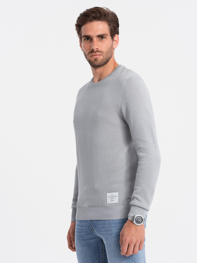 Men's textured sweater with half round neckline - light grey V5 OM-SWSW-0104