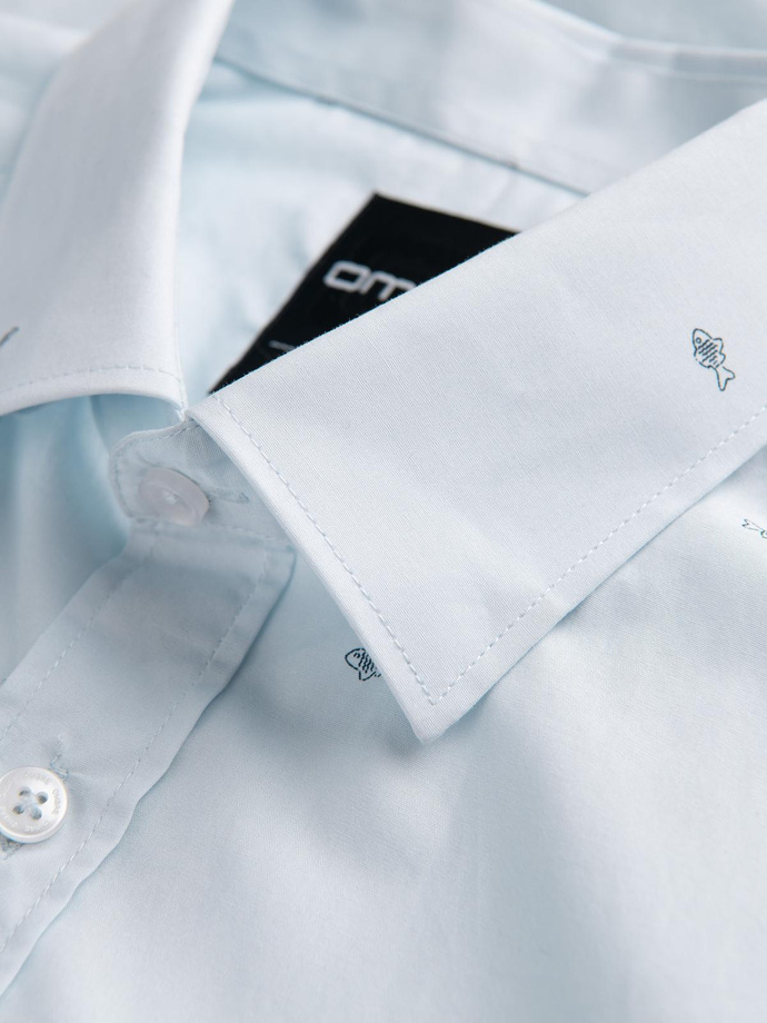 Cămașă clasică pentru bărbați din bumbac SLIM FIT în plasă de pește - albastru V4 OM-SHCS-0156