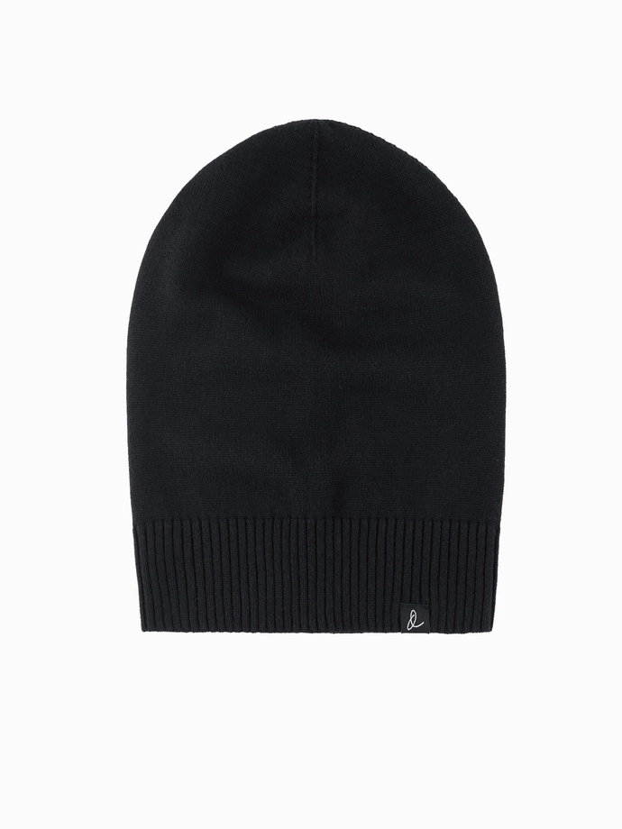 Men's winter cotton knit beanie hat - black V1 OM-ACWH-0124