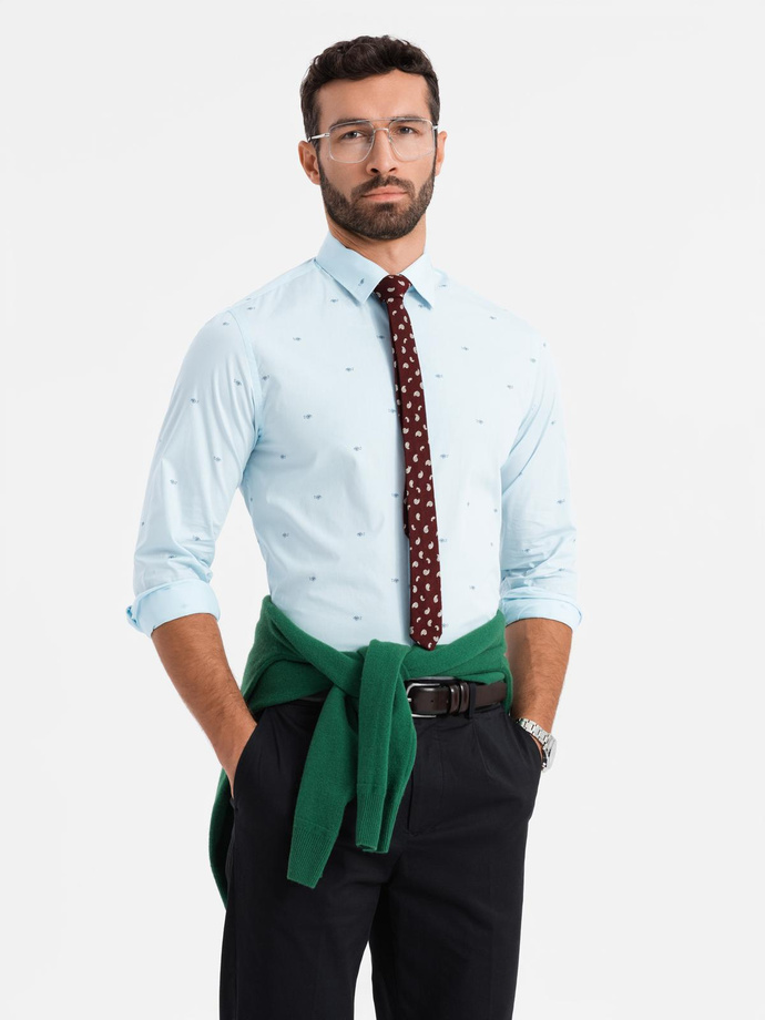 Cămașă clasică pentru bărbați din bumbac SLIM FIT în plasă de pește - albastru V4 OM-SHCS-0156