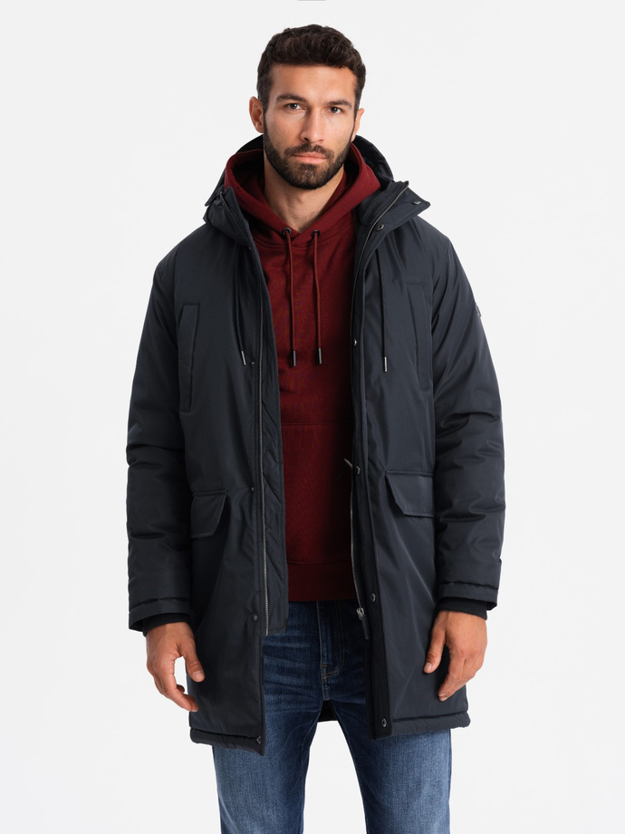 Jachetă parka Classic Long pentru bărbați - negru V6 OM-JALJ-0166