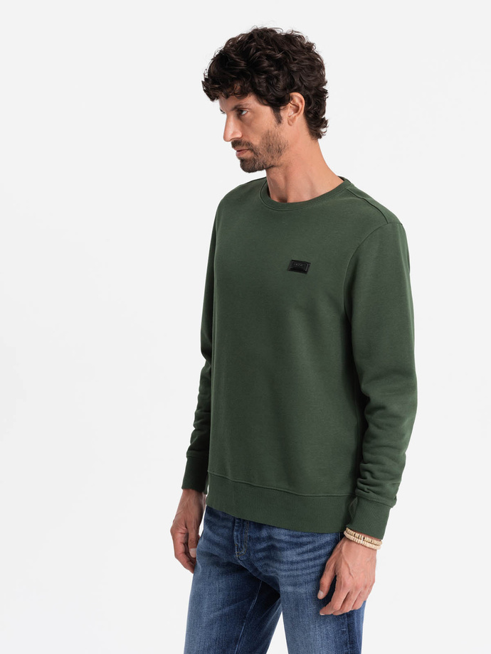 Men's non-stretch sweatshirt with metal pin - dark green V4 OM-SSNZ-0136