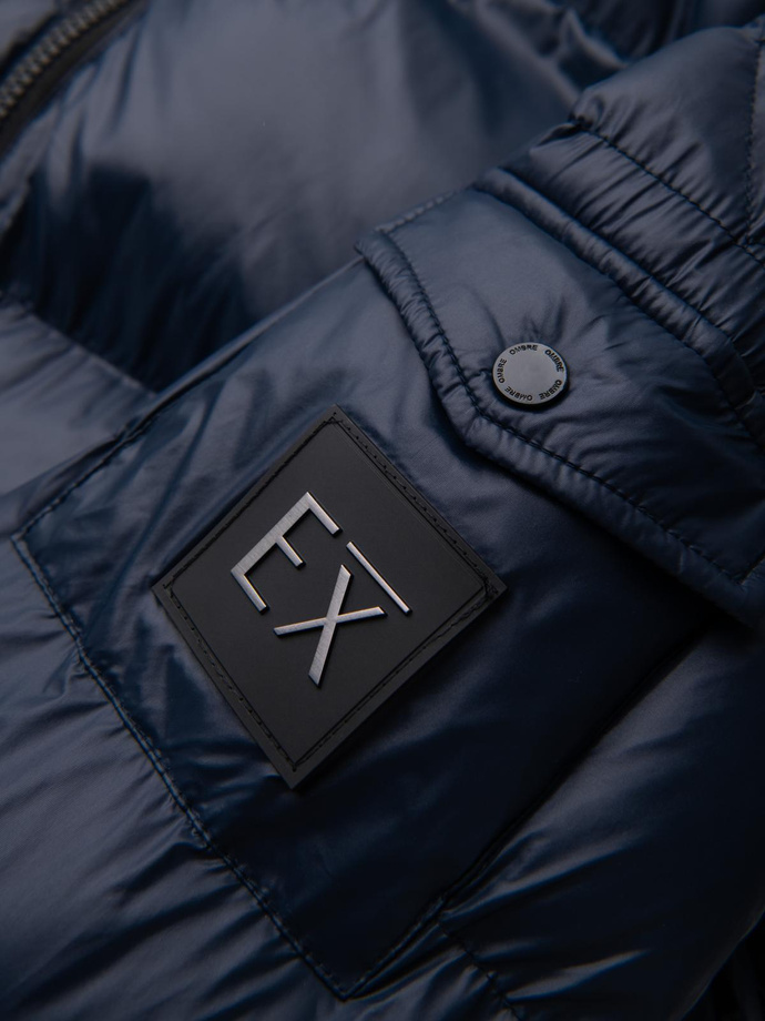 Jachetă puffer călduroasă pentru bărbați cu margini cu nervuri - albastru marin V2 OM-JAHP-0207