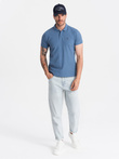 BASIC men's single color pique knit polo shirt - blue V16 OM-POBS-0100