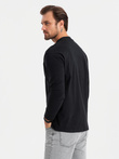 Men's LOOSE FIT cotton longsleeve with round neckline - black V1 OM-LSBC-0129