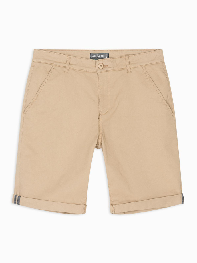 Classic men's chino shorts with rolled up leg - beige V11 OM-SRCS-0197