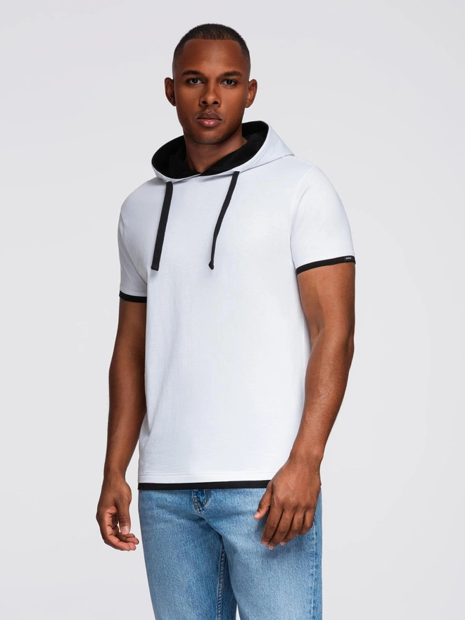 Men's SLIM FIT T-shirt with round neckline and logo - white V1 OM-TSCT-0220