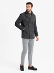 Men's short double-breasted wool coat - graphite V1 OM-COWC-0115