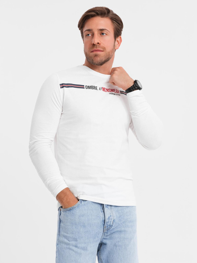 Vyriška marškinėlių su spauda ilgomis rankovėmis - balta 2 OM-LSPT-0119