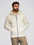 Men's BASIC unbuttoned hooded sweatshirt - cream V11 OM-SSBZ-0178