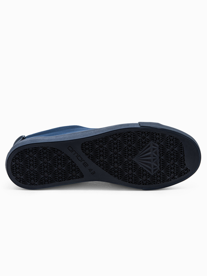 Jednokolorowe casualowe trampki męskie z łączonych materiałów – granatowe V2 OM-FOCS-0105
