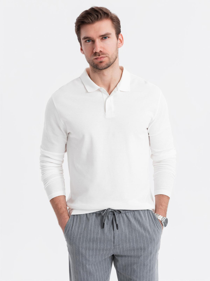 Mâneci lungi pentru bărbați cu guler polo - alb V1 OM-POBL-0114