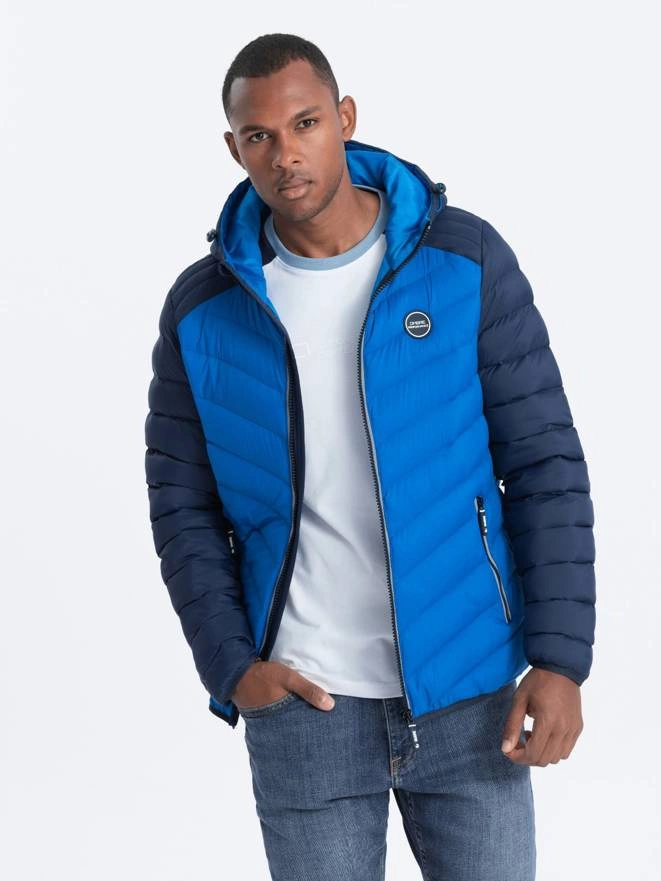 Men's quilted sports jacket - blue V1 OM-JALP-0119