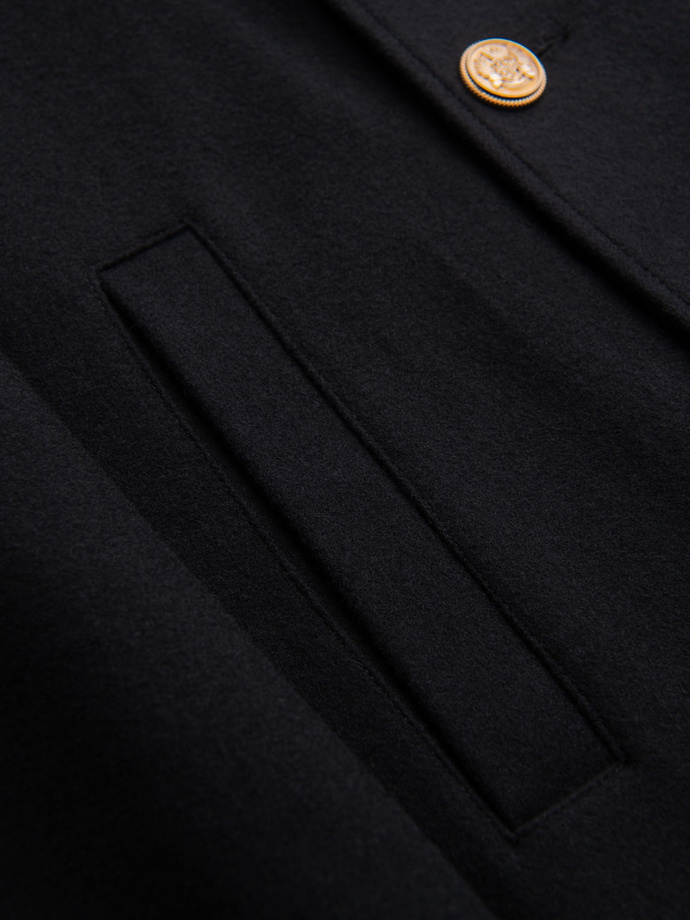 Men's double-breasted wool coat with decorative appliqués - black V1 OM-COWC-0147