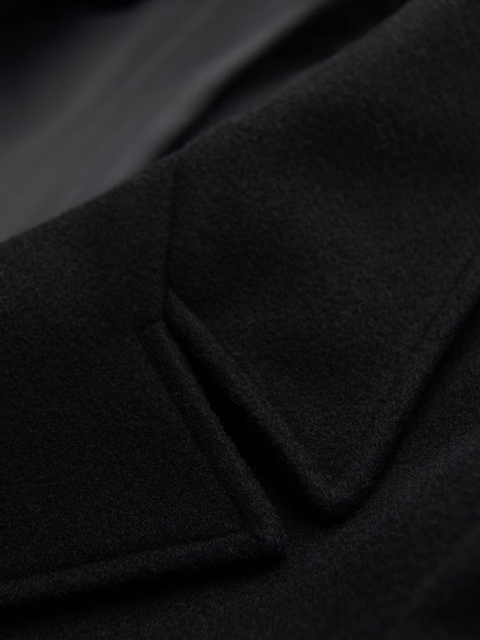 Palton bărbătesc dublu pieptănat cu nasturi decorativi - negru V2 OM-COWC-0137