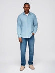 Men's denim shirt with embroidered pocket - light blue V1 OM-SHDS-0181