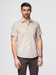 Men's short-sleeved linen-cotton shirt with pocket - beige V4 OM-SHSS-0167