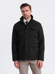 Men's lightweight jacket with high collar and pockets - black V1 OM-JALP-0167