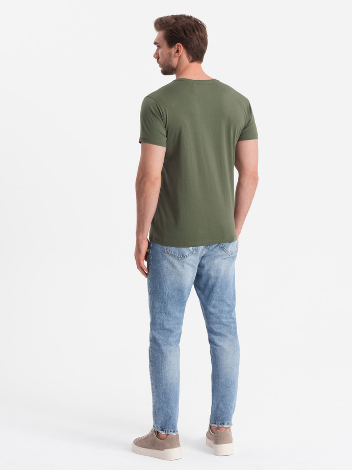 Pánské klasické bavlněné tričko BASIC - khaki V6 OM-TSBS-0146