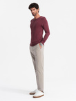 BASIC men's viscose classic sweater with round neckline - maroon V11 OM-SWBS-0106