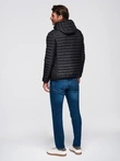 Men's quilted jacket with high zipped hood - black V1 OM-JAHP-0238