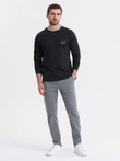 Men's cotton longsleeve with striped U neckline and embroidery - black V4 OM-LSCL-0128