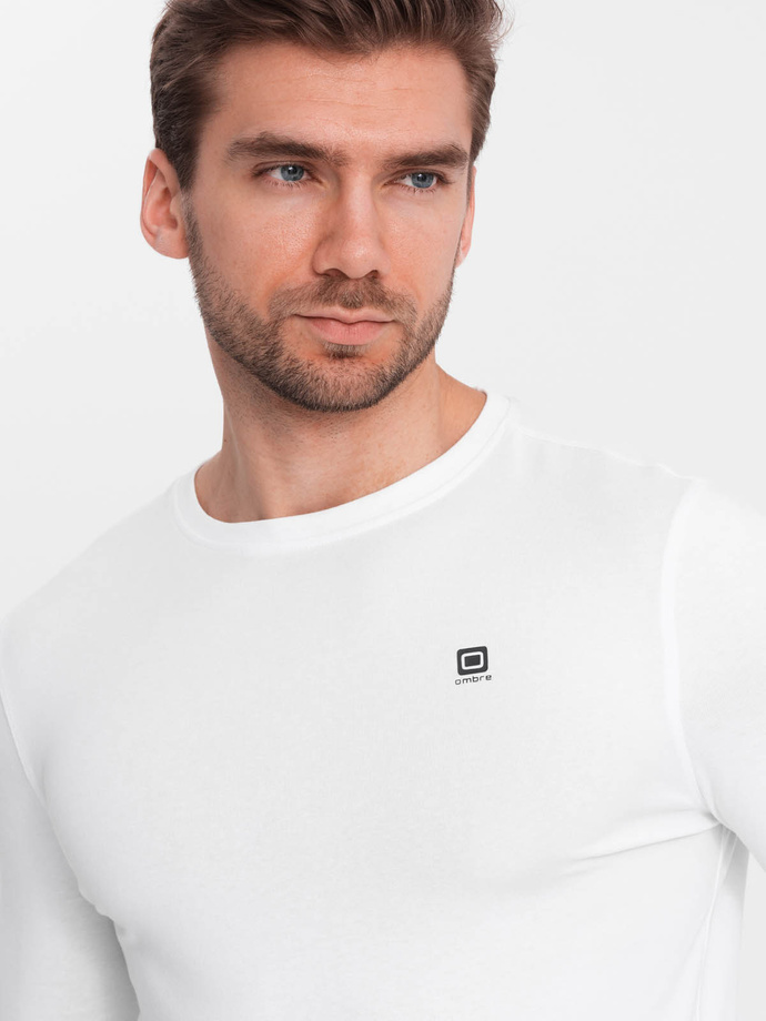 Pánske elastanové tričko s dlhým rukávom a okrúhlym výstrihom - biele V1 OM-LSCL-0102
