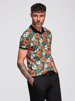 Cotton polo shirt with floral print - black V2 OM-POSS-0149