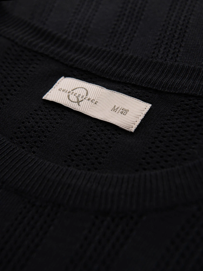 Men's openwork sweater with round neckline and short sleeves - black V2 OM-TSCT-0251