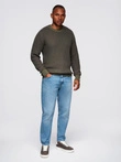 Men's contrast weave sweater with round neckline - dark olive V2 OM-SWSW-0122