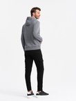 Men's kangaroo sweatshirt with hood and metal pin - grey V1 OM-SSNZ-0141