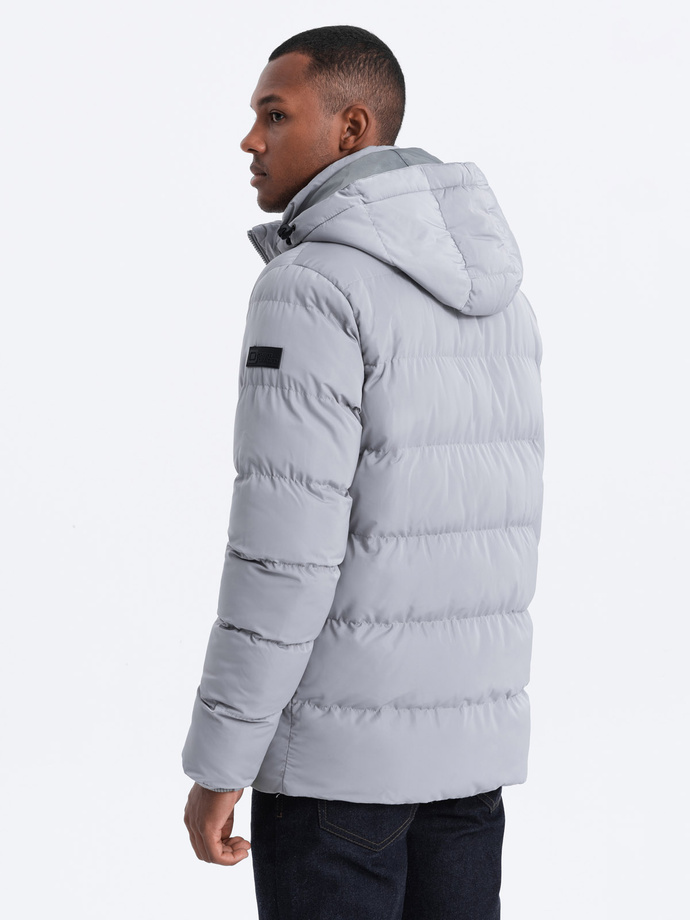Men's winter jacket with unusual quilting - gray V6 OM-JAHP-0127
