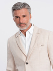 Men's REGULAR cut blazer with linen - cream V1 OM-BLZB-0128
