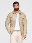 Men's quilted jacket in shirt cut - beige V1 OM-JALP-0215