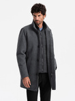 Men's winter coat with wool and quilted lining - graphite melange V1 OM-COWC-0116