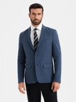 Elegantiška vyriška SLIM FIT striukė su rajono audiniu - tamsiai mėlyna V3 OM-BLZB-0135