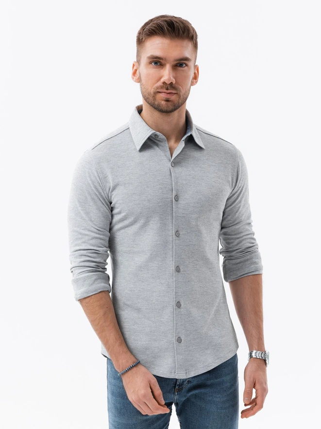Men's long sleeve knit shirt - gray V5 K540