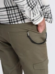 Men's pants with cargo pockets and leg hem - dark olive green V1 OM-PACG-0189