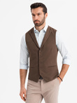 Fitted men's structured knit vest with lapels - brown V2 OM-BLZV-0144