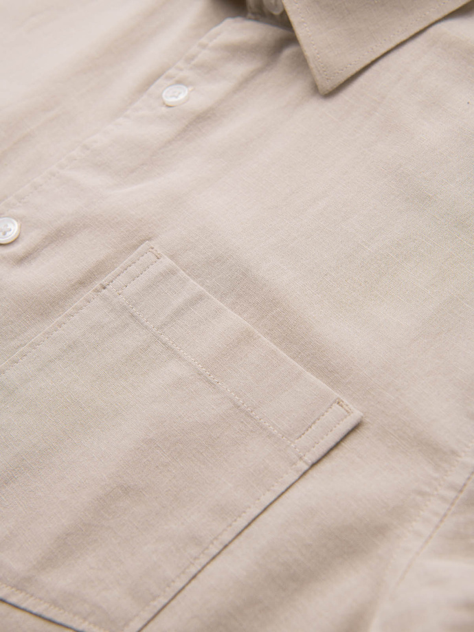 Men's short-sleeved linen-cotton shirt with pocket - beige V4 OM-SHSS-0167