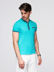 Pánské tričko henley s ozdobným žebrováním - tyrkysové V7 OM-TSCT-0175