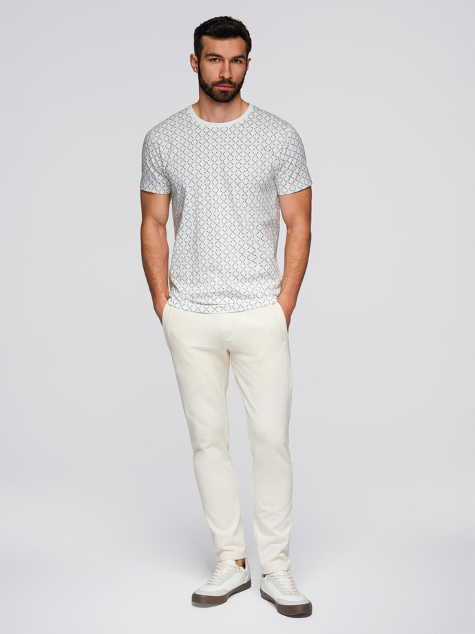 Men's sweatpants with unlined leg - cream V11 OM-PABS-0206