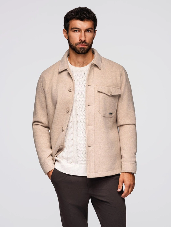 Men's lightweight fleece jacket with viscose - beige V1 OM-JANP-0199