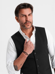 Elegantní pánská vesta SLIM FIT ve tvaru rybí kosti - černá V3 OM-BLZV-0143