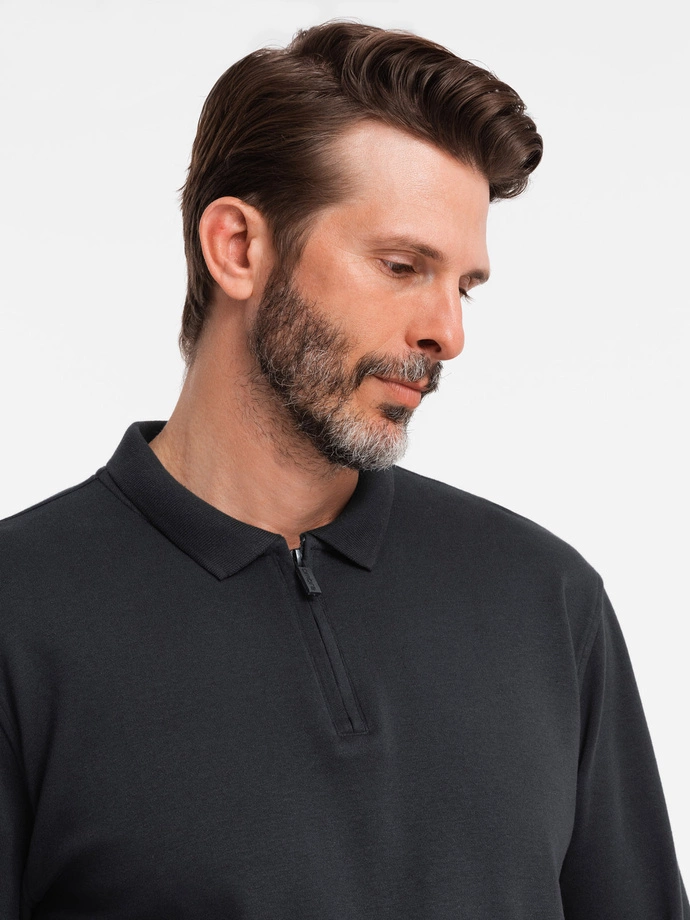 Pánska polokošeľa s dlhým rukávom a golierom na zips - čierna V8 OM-POLS-0130