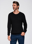 Men's ribbed sweater with buttons at the neckline - black V2 OM-SWSW-0182