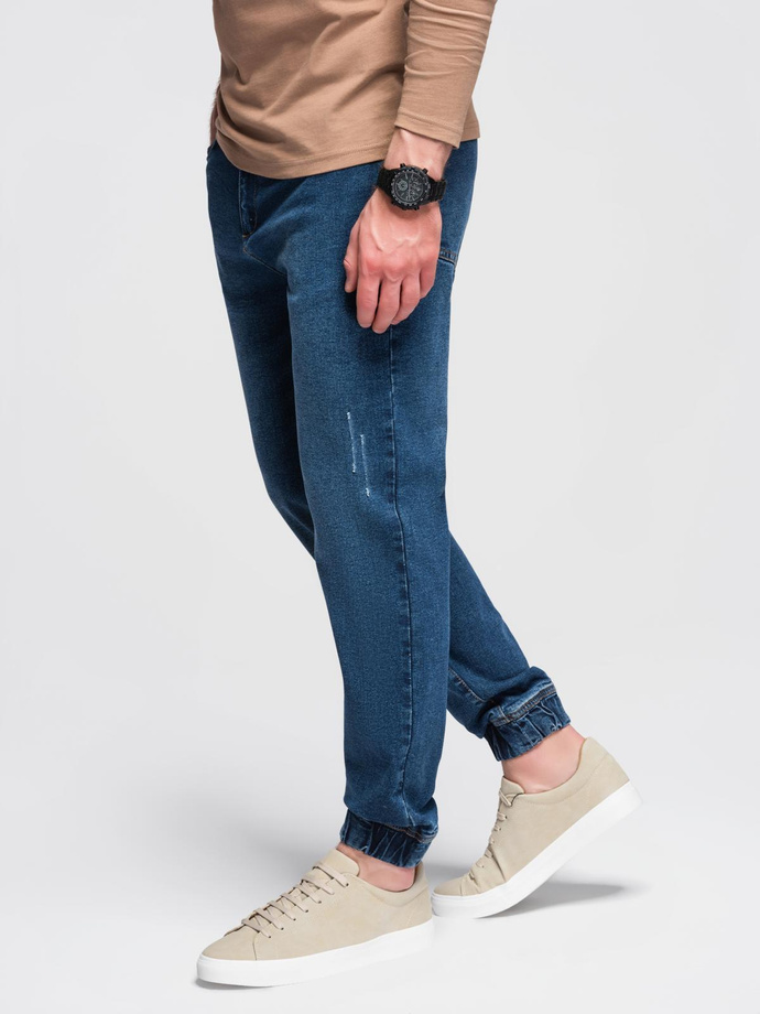 Men's denim JOGGERS pants with classic bandage - blue V2 OM-PADJ-0265